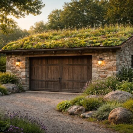 Construire un garage avec des pierres naturelles et un toit végétalisé pour intégrer votre construction