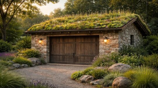 Construire un garage avec des pierres naturelles et un toit végétalisé pour intégrer votre construction