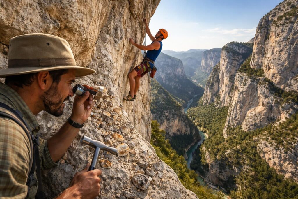découvrez l'escalade sportive sur les falaises calcaires du verdon tout en explorant la minéralogie et la géologie uniques de la région pour une aventure enrichissante et sportive.