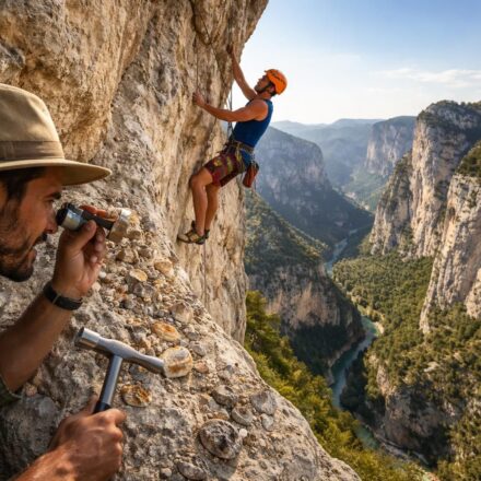 Escalade sportive et minéralogie avec grimpe en falaises calcaires du Verdon et découverte géologique