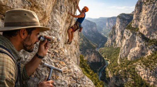 Escalade sportive et minéralogie avec grimpe en falaises calcaires du Verdon et découverte géologique