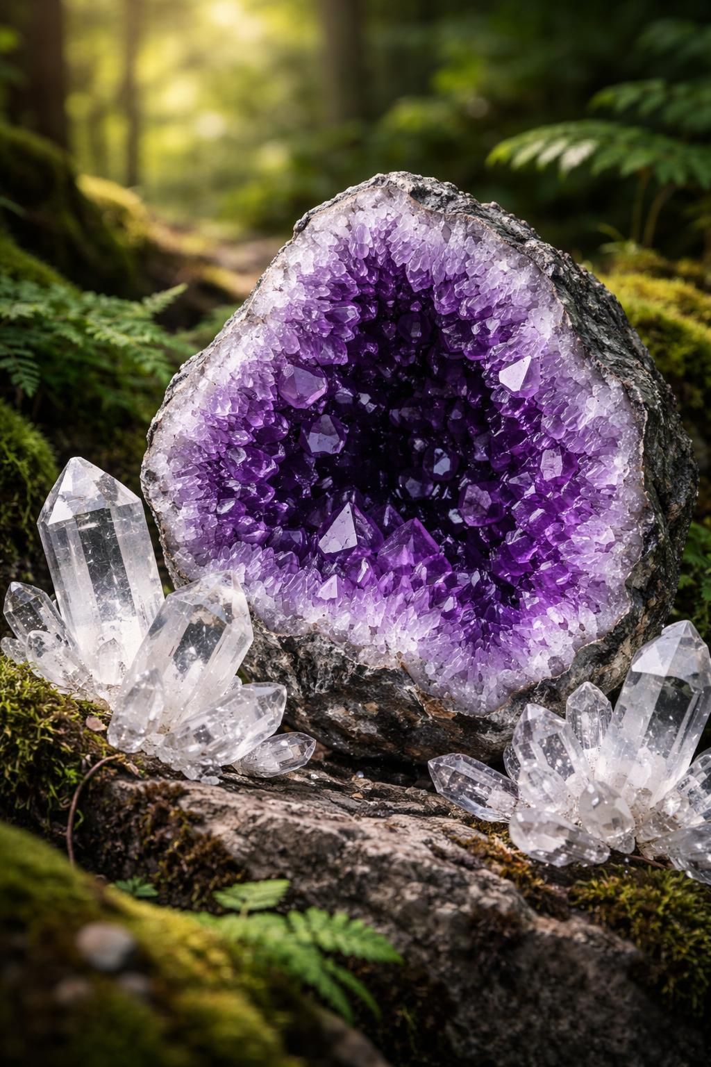 offrez des pierres et minéraux précieux, incluant améthyste et cristaux de quartz, pour un cadeau unique et chargé d'énergie positive.
