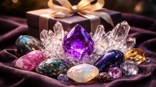 Pierres et minéraux précieux en cadeau avec améthyste et cristaux de quartz