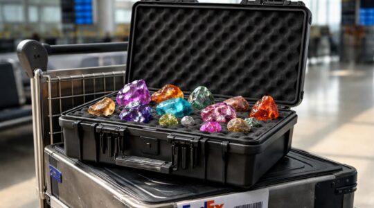 Transporter des échantillons minéraux précieux avec valise Peli Case et FedEx Priority mondial