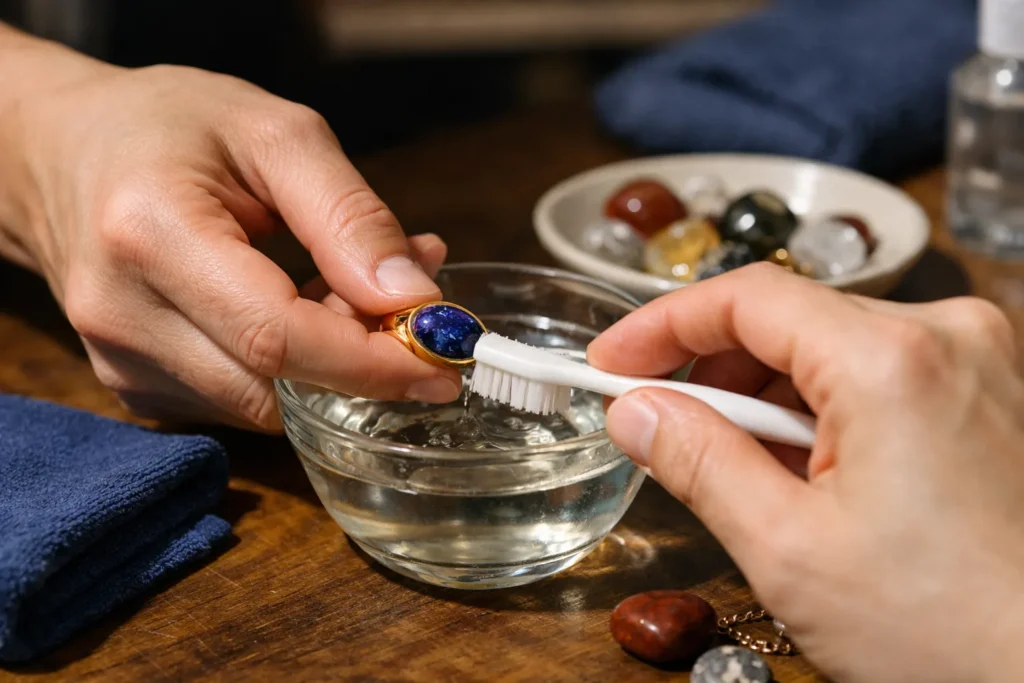 Nettoyer un bijou de pierre : l’eau tiède avant tout le reste